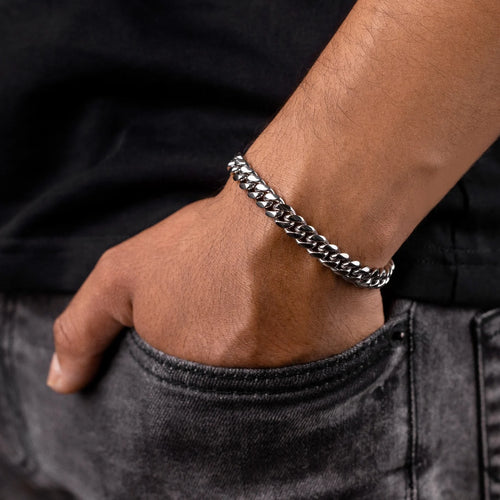 Pulsera de eslabones cubanos Miami de 8 mm - Plata