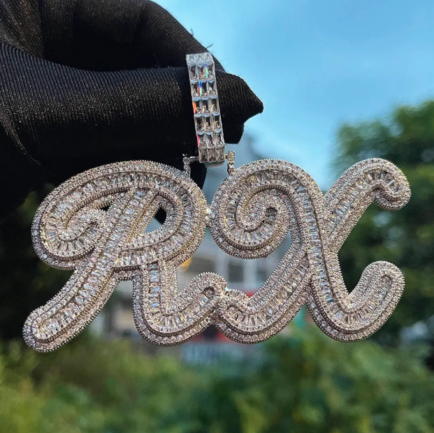 CUSTOM BAGUETTE DIAMOND CURSIVE PENDANT