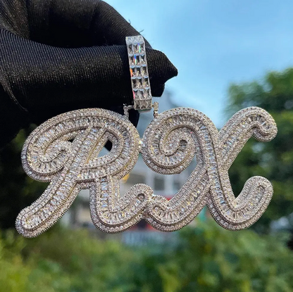 CUSTOM BAGUETTE DIAMOND CURSIVE PENDANT