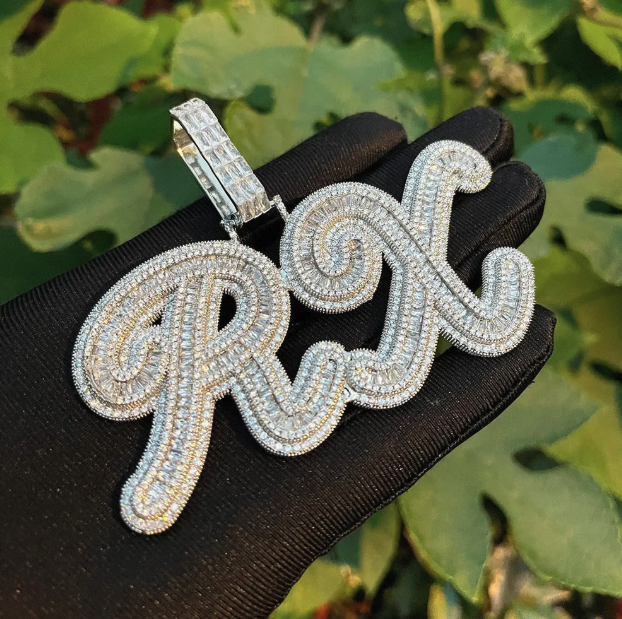 CUSTOM BAGUETTE DIAMOND CURSIVE PENDANT